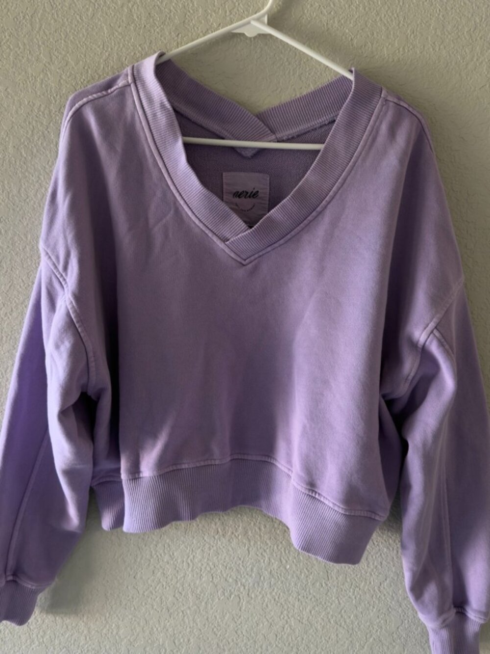 Aerie Lavender V-Neck Cropped Sweatshirt